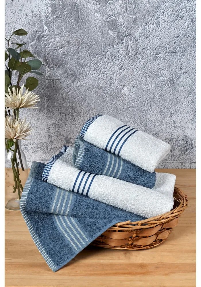 Biało-niebieskie bawełniane ręczniki zestaw 4 szt. – Mila Home