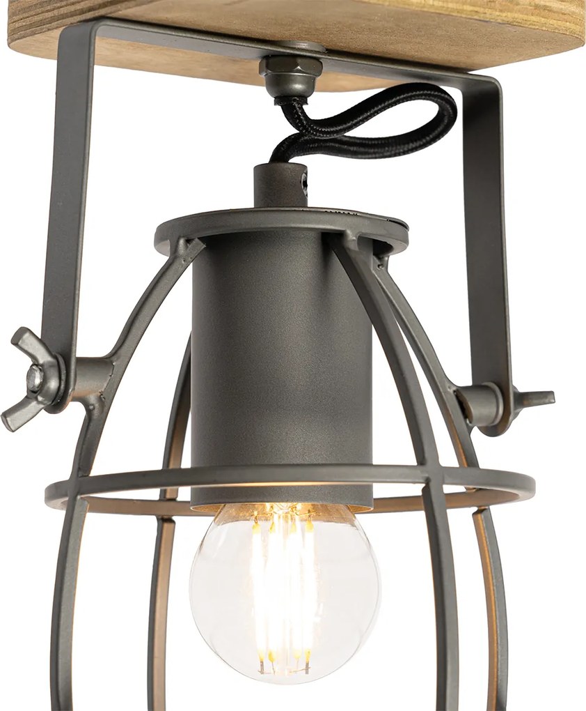 Industrialny reflektor ciemnoszary z drewnem regulowany - Arthur