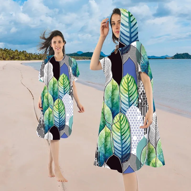 Ponczo plażowe FEATHER zielono-niebieskie 80x145 cm