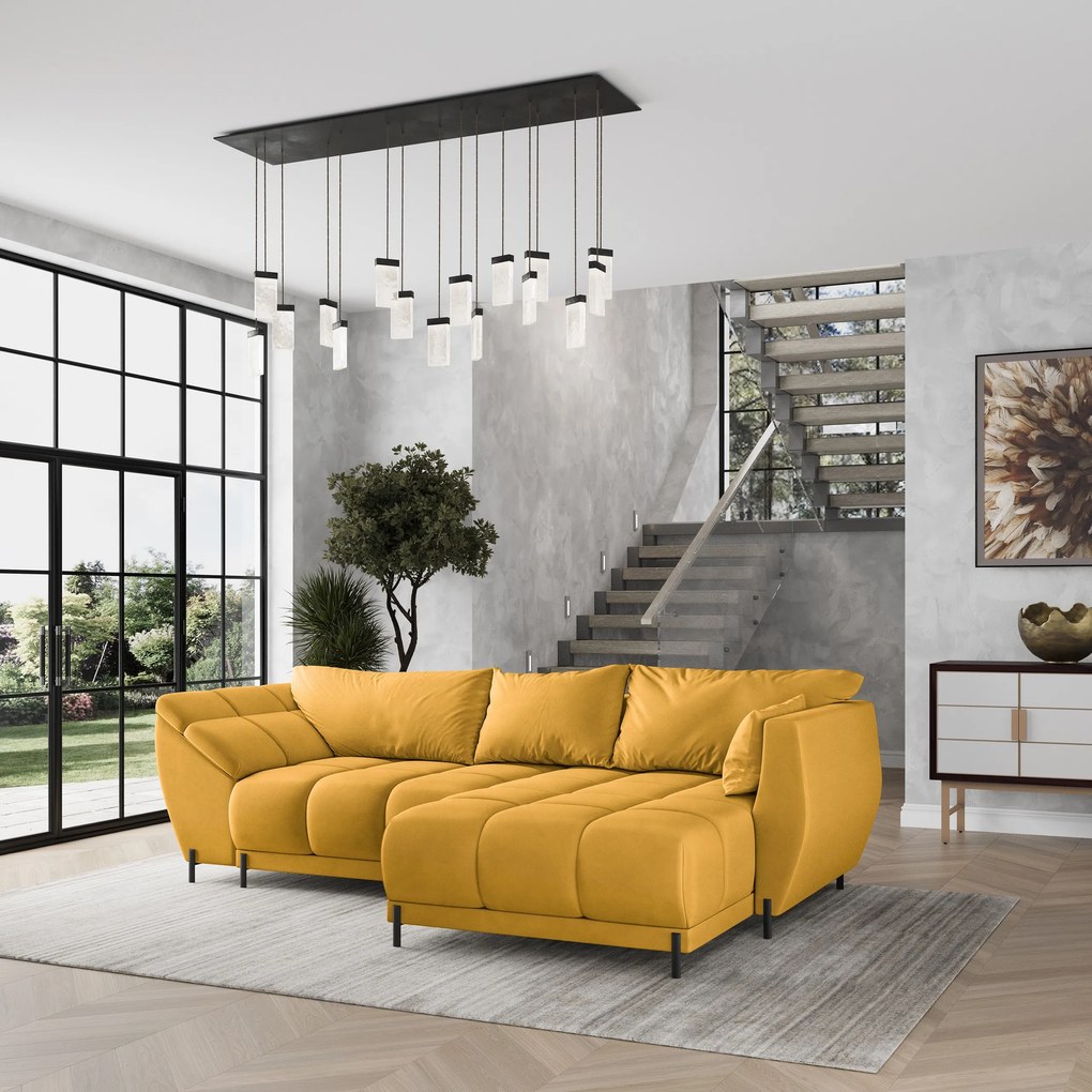 Masseno Narożnik VESTANO  z funkcją spania i pojemnikiem na pościel Narozniki L, Rozkładana sofa - Żółty, MATT VELVET 48
