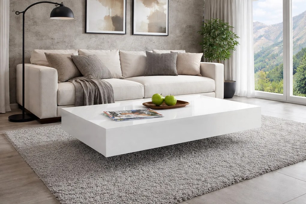 Niski stolik kawowy Pixel 120x60 cm, kolor biały połysk