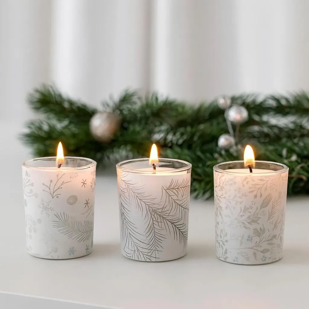 Świeczki zapachowe ze świątecznym nadrukiem, Ø 5 cm, 3 szt.