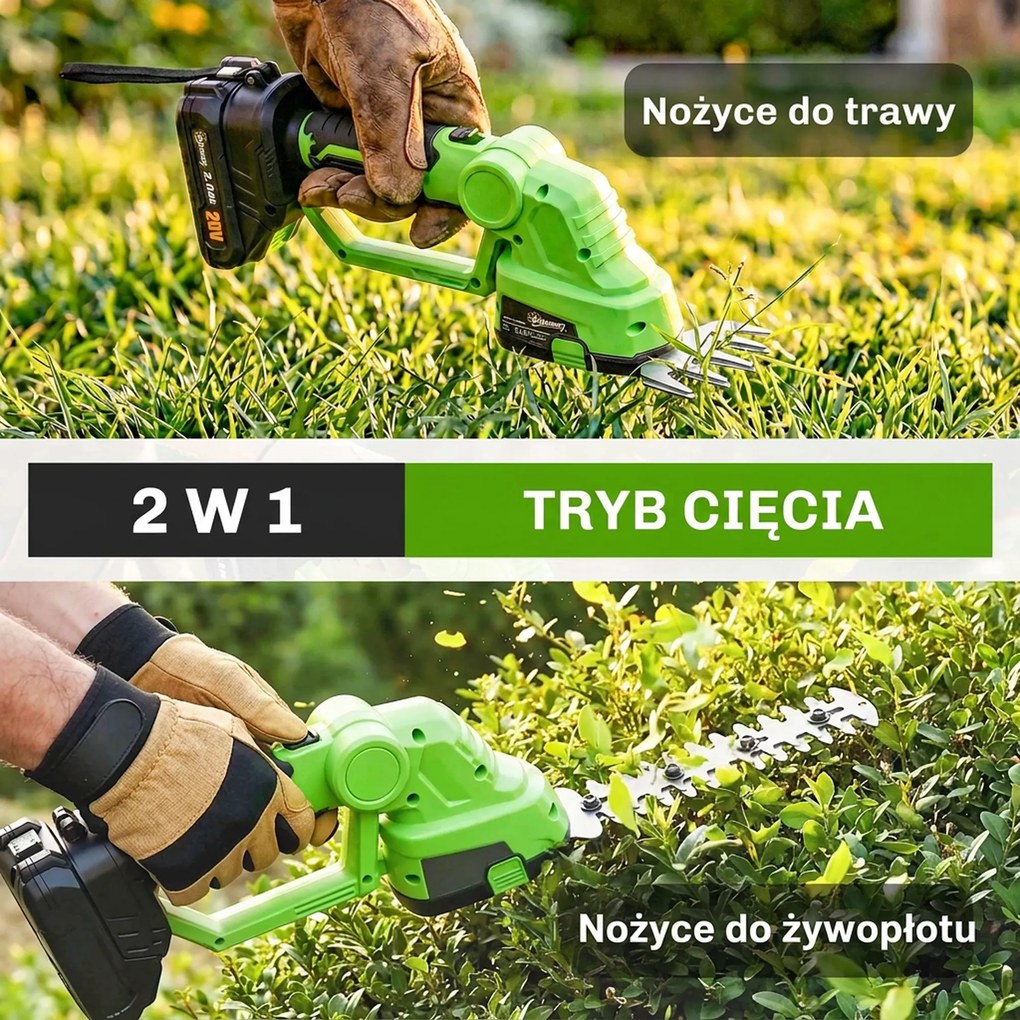 Outsunny 2-w-1 Akumulatorowe nożyce do żywopłotu i krzewów z długością cięcia 20/10 cm, ładowarką | Aosom PL