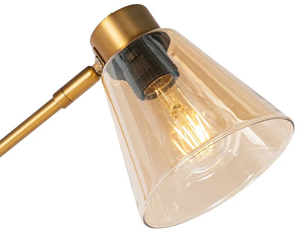 Lampa podłogowa w stylu art deco brązowa z marmurem i bursztynowym szkłem - Nina ArtDeco Oswietlenie wewnetrzne