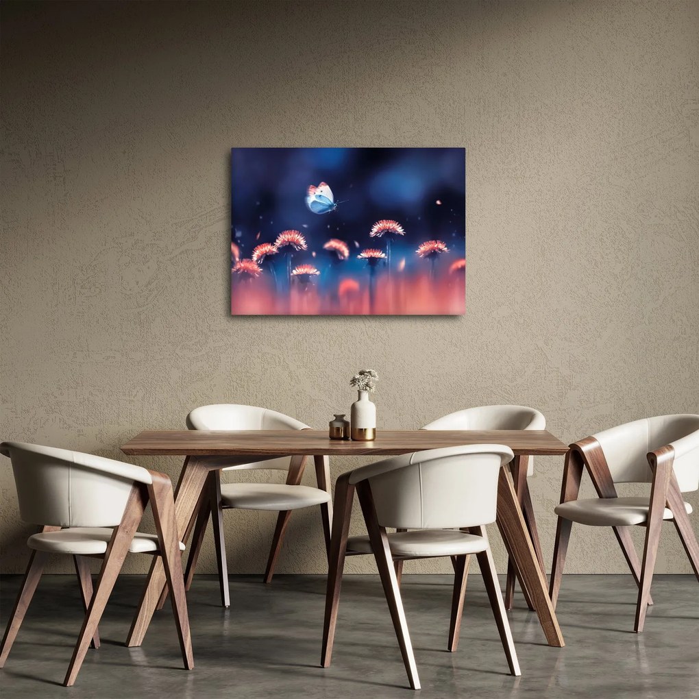 Obraz dmuchawca z niebieskim motylem (70x50 cm)