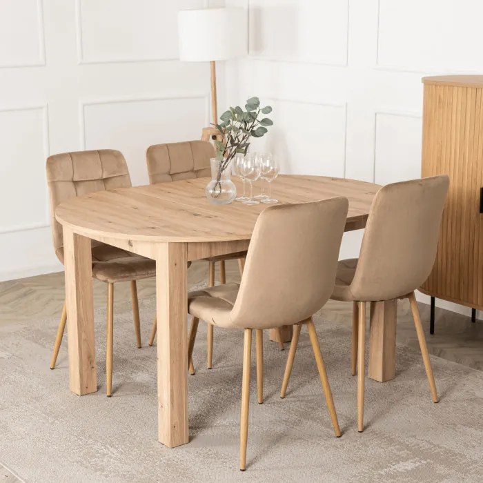 Krzesło Tapicerowane do Jadalni FREDY Beżowe Welurowe Nowoczesne Loft