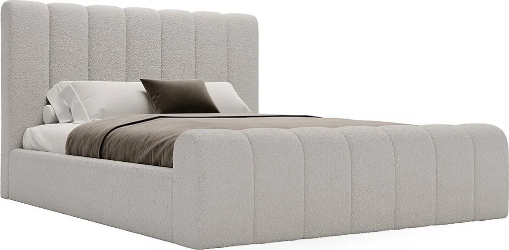 Emporius Valetta łóżko dwuosobowe 180x200 - wyoski przód, pojemnik, tkanina boucle - łóżko sypialniane w nowoczesnym stylu - jasny szary (Anthology 15)