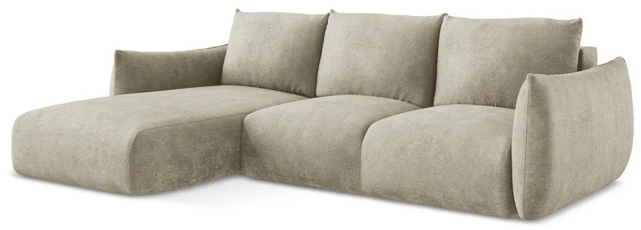 Beżowy rozkładany narożnik z tkaniny szenilowej (lewostronny/z szezlongiem) Leila – Makamii
