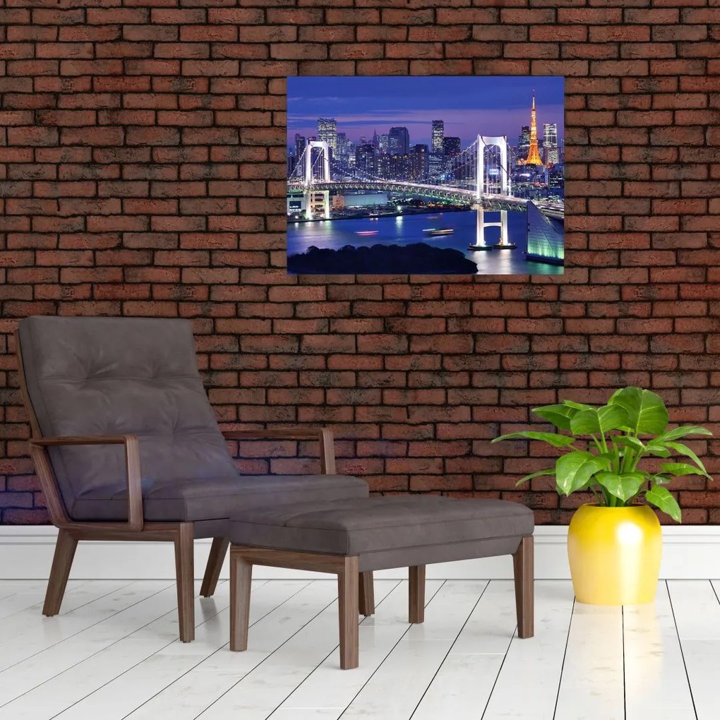 Obraz na szkle wielkiego miasta nocą (70x50 cm)