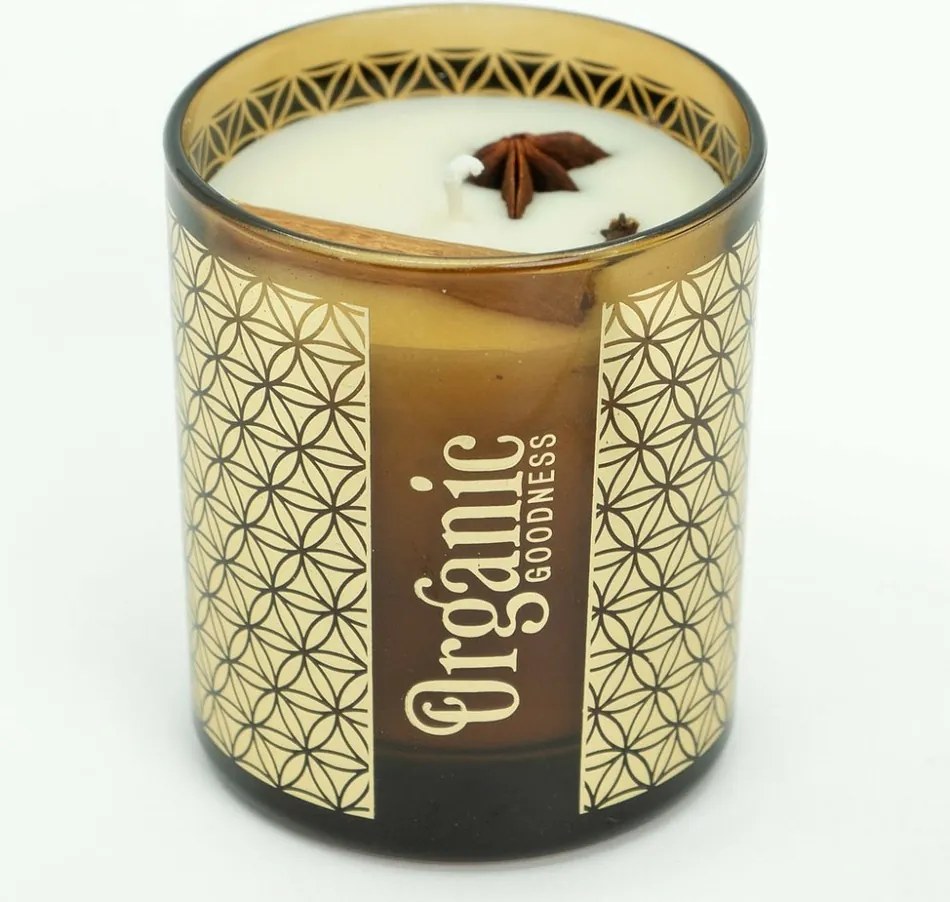 Organiczna świeca kadzidlana Lemongrass & Spice 200 g w szklanym słoiku ze złotą folią