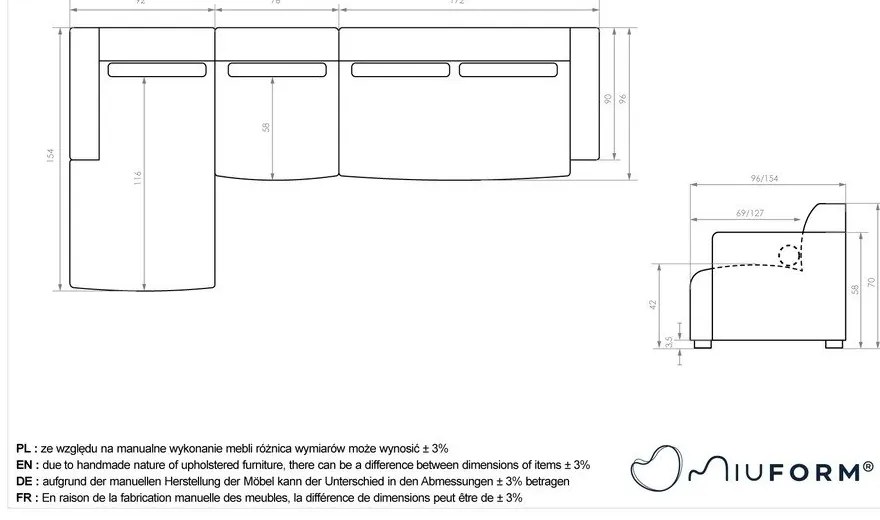 Jasnoszary narożnik (lewostronny) Flex Felix – Miuform