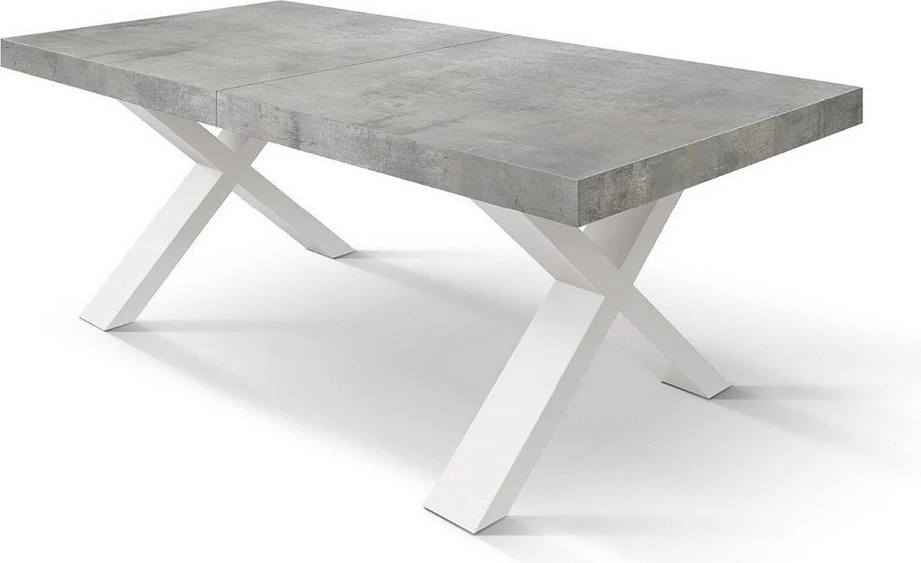 Stół drewniany cementowo-szary, białe nogi, wym.180x90-260x90cm - AMALFI