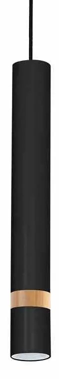 Lampa wisząca, czarna, drewno, tuba, JOKER BLACK/WOOD 1xGU10