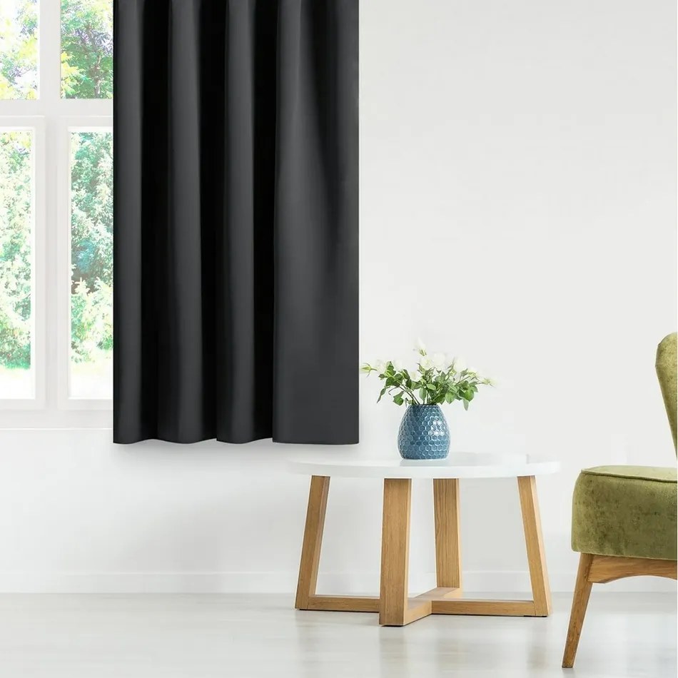 Restilo Zasłona Blackout Oxford Pleat czarny, 140 x 245 cm