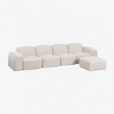 Bastian 4-częściowa Modułowa Sofa I Pufa Szenila Gruba Biała - Sklum