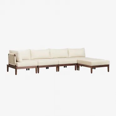 Giulia 4-częściowa Modułowa Sofa Ogrodowa Narożna I Pufa W Kolorze Akacji Kremowa - Sklum