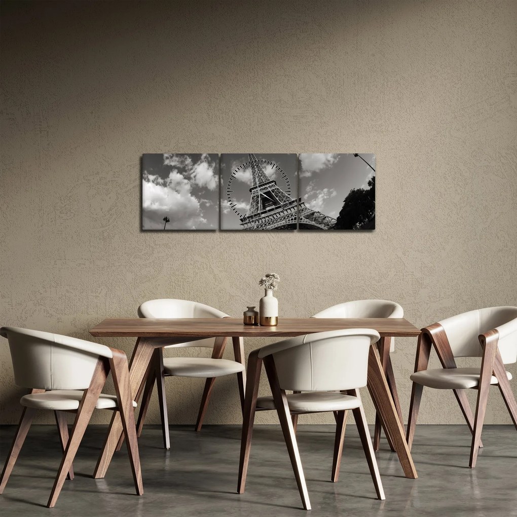 Obraz - Wieża Eiffla w Paryżu (z zegarem) (90x30 cm)