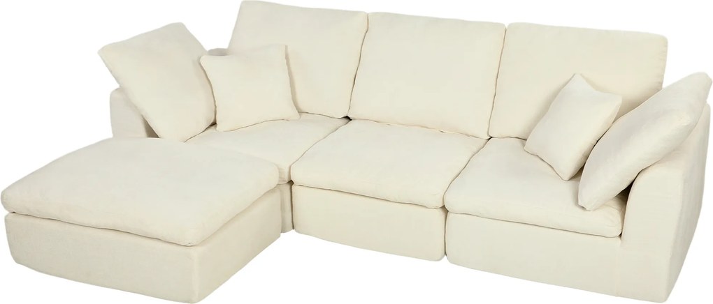 HOMCOM Modułowy narożnik z odwracalną otomaną, chmurowo miękka sofa Chenille w kształcie L, szerokie siedzisko, kremowo-biały | Aosom PL