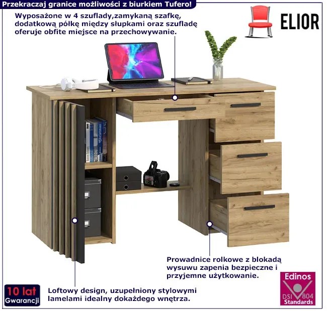 Biurko komputerowe w stylu loft z lamelami - Older