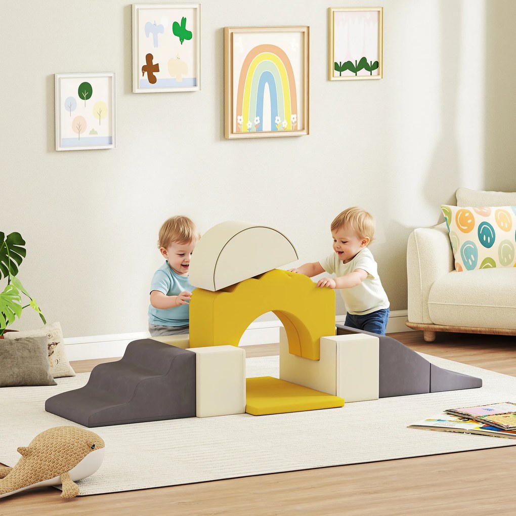 AIYAPLAY 7-częściowy zestaw bloków do wspinaczki dla niemowląt i małych dzieci, miękki zestaw do wspinaczki do użytku wewnętrznego, tkanina, pianka, kolorowy | Aosom PL