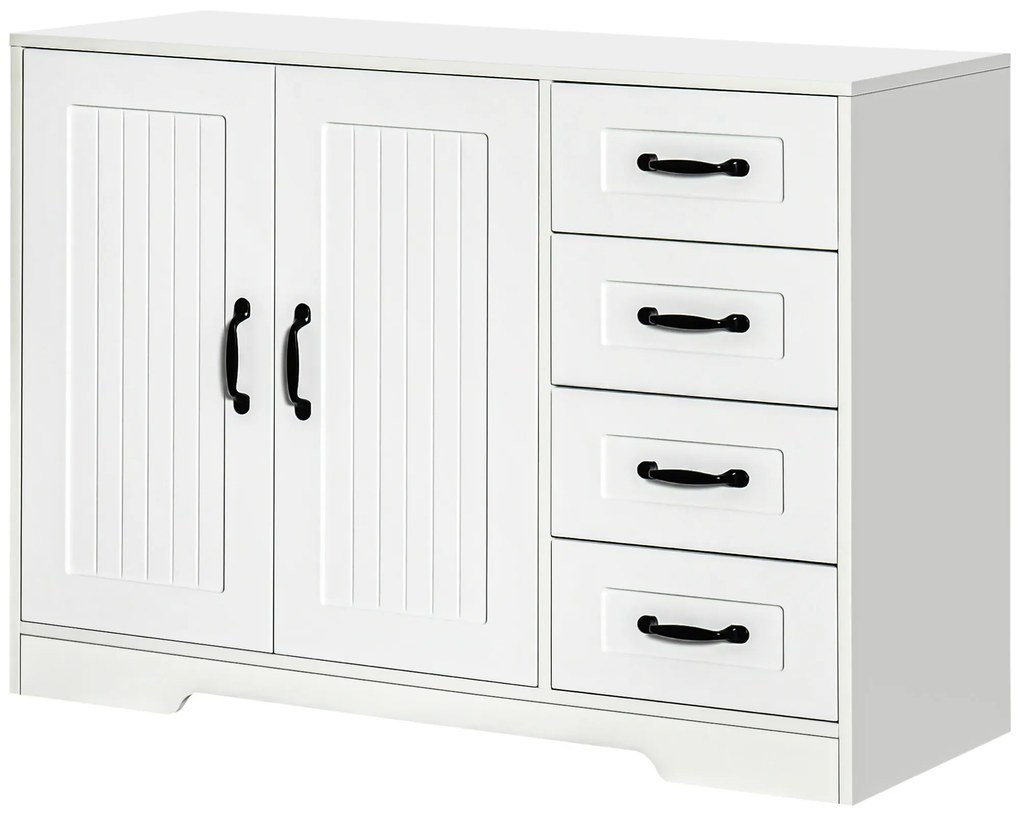 HOMCOM Komoda z 4 szufladami, szafka kuchenna z regulowaną półką, zabezpieczenie przed przewróceniem, kolor biały, 105 x 40 x 76 cm