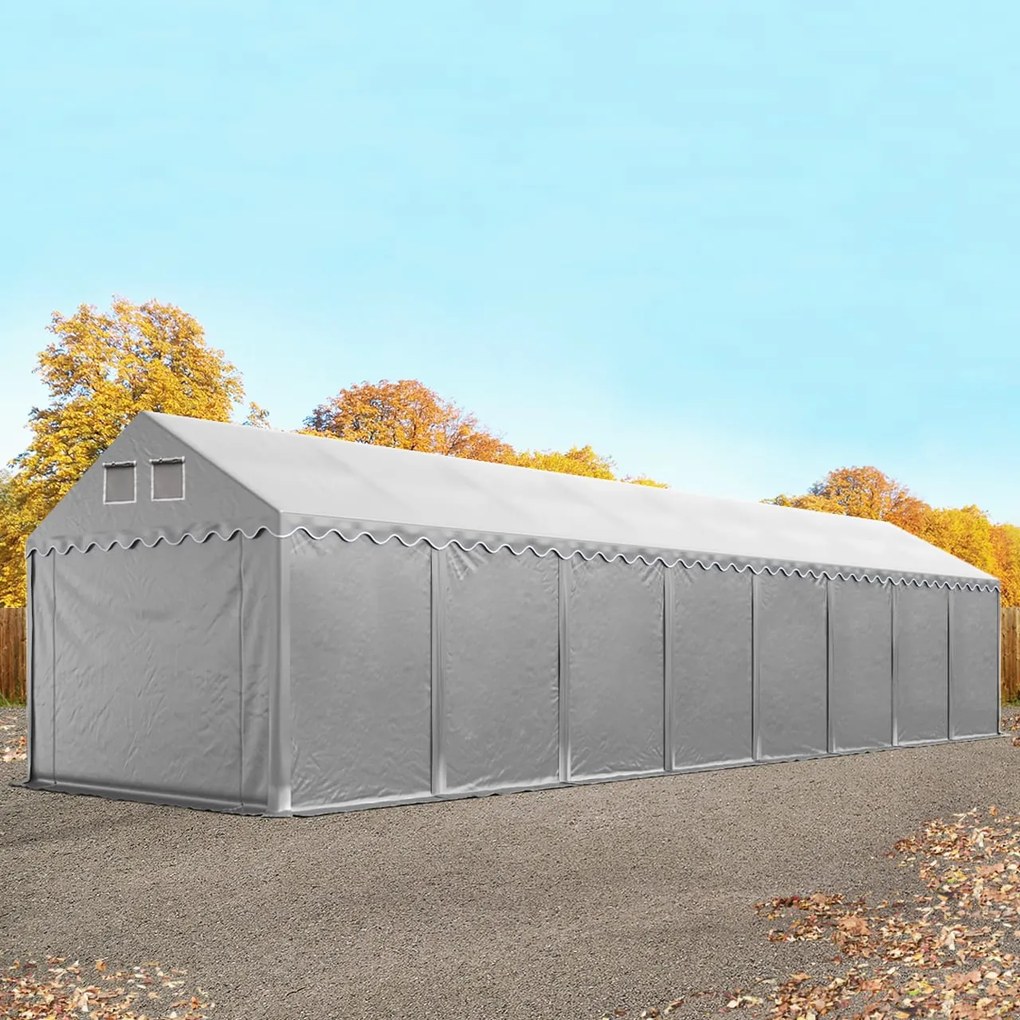 TOOLPORT 4x20m Namiot magazynowy - 2,6 m wysokość ścian bocznych, PVC 800, szary, ze statyką (podłoże gruntowe) - (517630)
