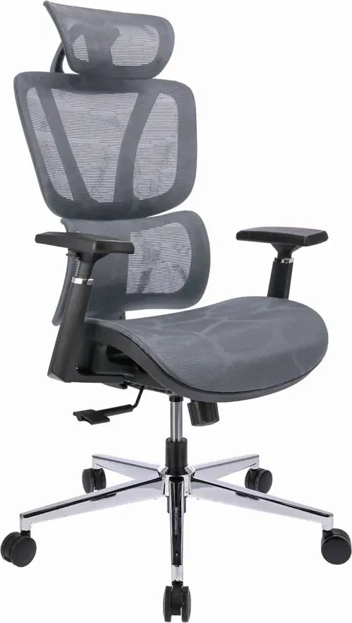 Szare ergonomiczne krzesło biurowe z zagłówkiem M2-T70