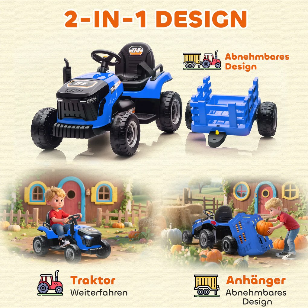 AIYAPLAY Elektryczny Traktor Dla Dzieci, Traktor Na Baterie z Pilotem, Soft-Start, dla Dzieci w Wieku 3-8 Lat, Niebieski