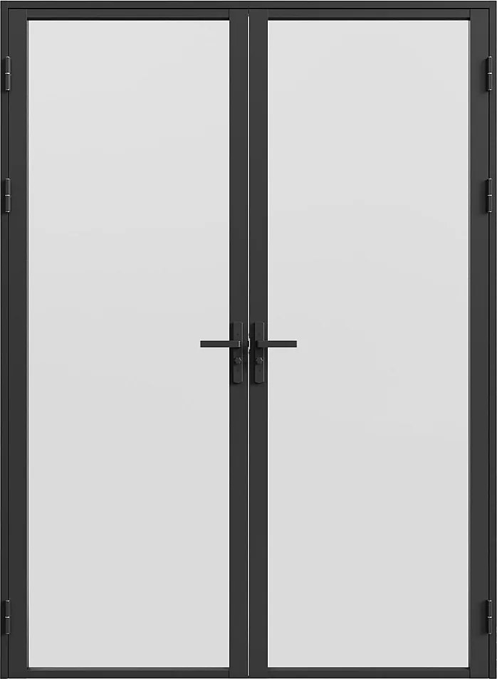 Drzwi kompletne 2-skrzydłowe dwustronne z aluminium i matowego szkła hartowanego - 2 x wys. 204 x szer. 83 cm - Czarny - LOXTON