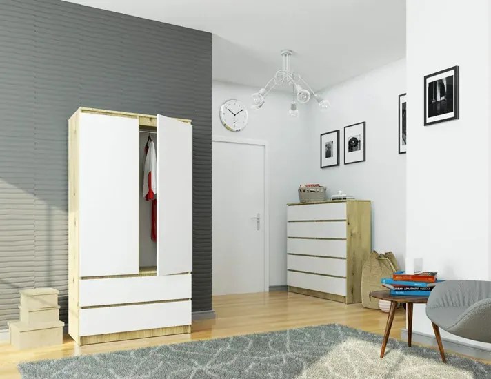 Szafa dwudrzwiowa z drążkiem i półkami dąb artisan + biały P6-S12