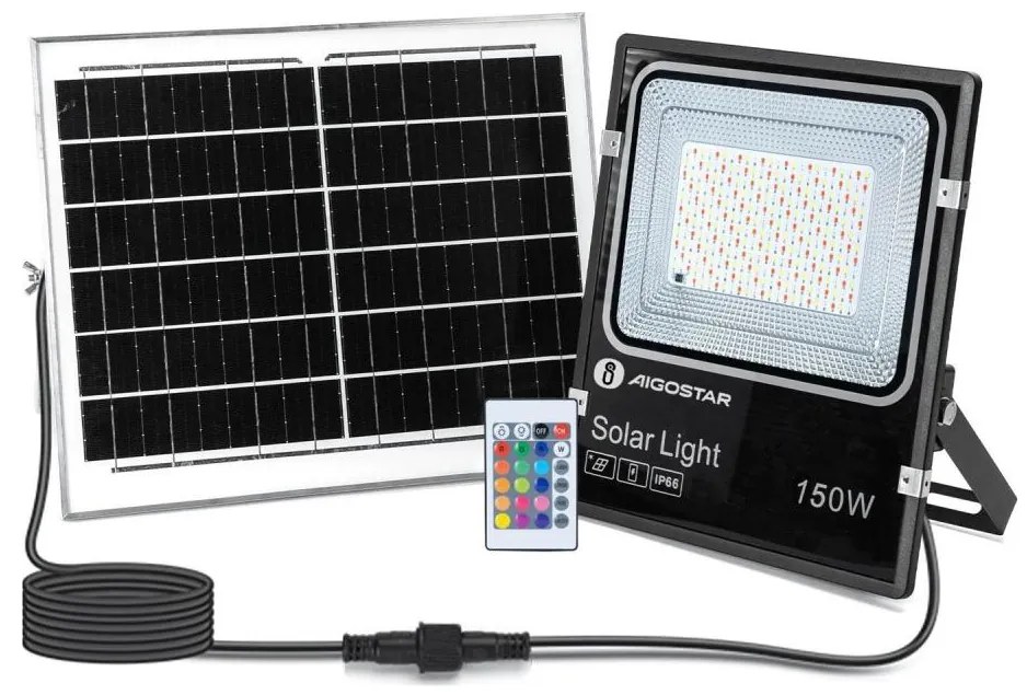 Aigostar - LED RGB 150W solarny reflektor 3,2V IP66 z pilotem