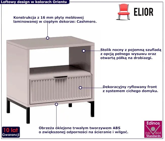 Beżowa szafka nocna z lamelami P5-T66
