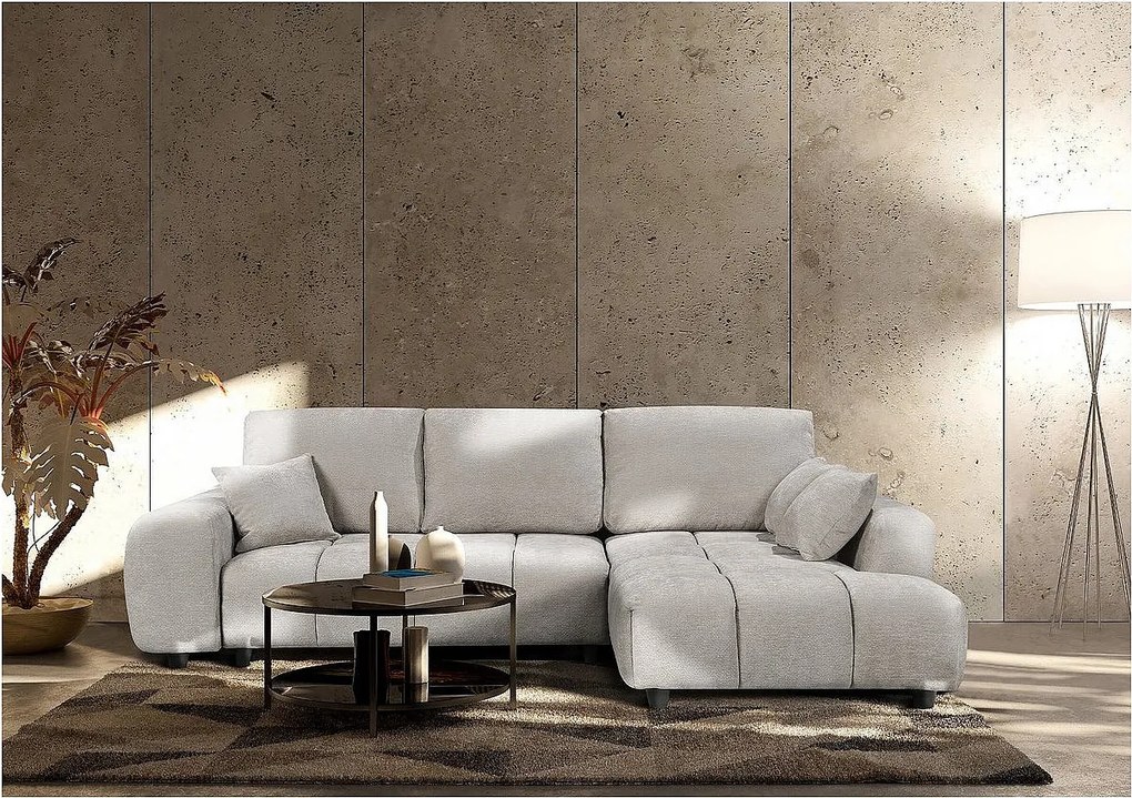 Narożna sofa rozkładana po prawej stronie w tkaninie szenilowej "Verneuil" - 3 miejsca - beżowa