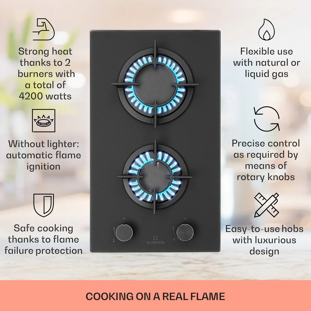Klarstein Firetale 30cm Płyta gazowa 2 palniki Czarny