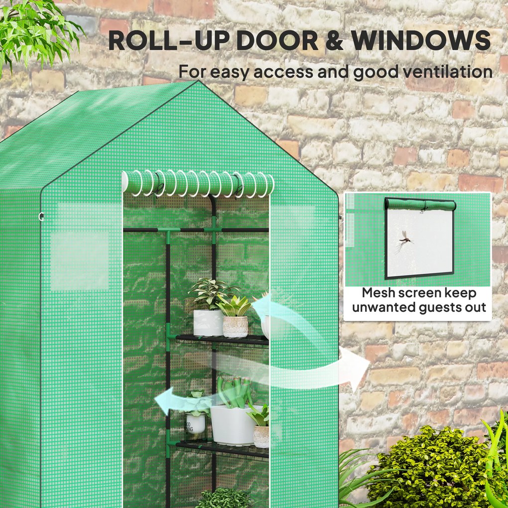 Outsunny Szklarnia z półkami, mini-szklarnia, odporna na UV, okna z siatki, drzwi na zamek błyskawiczny, 143D x 74S x 190W cm, Zielona