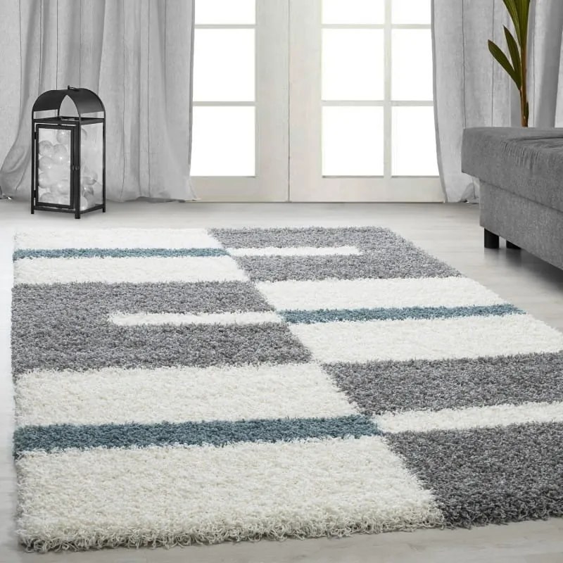 Dywan shaggy Gala szaro-kremowo-turkusowy 80 cm x 150 cm