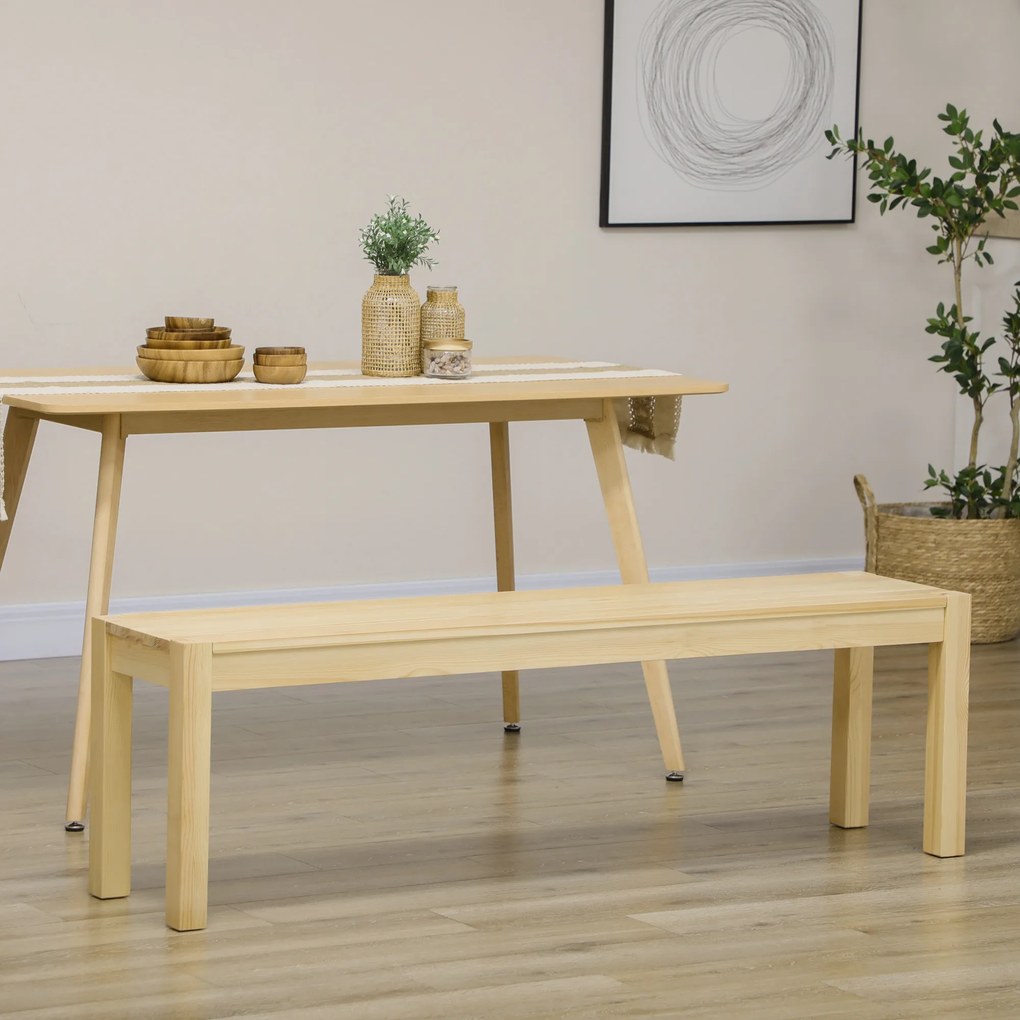 HOMCOM Ławka kuchenna 3-osobowa z litego drewna sosnowego naturalny kolor | Aosom PL