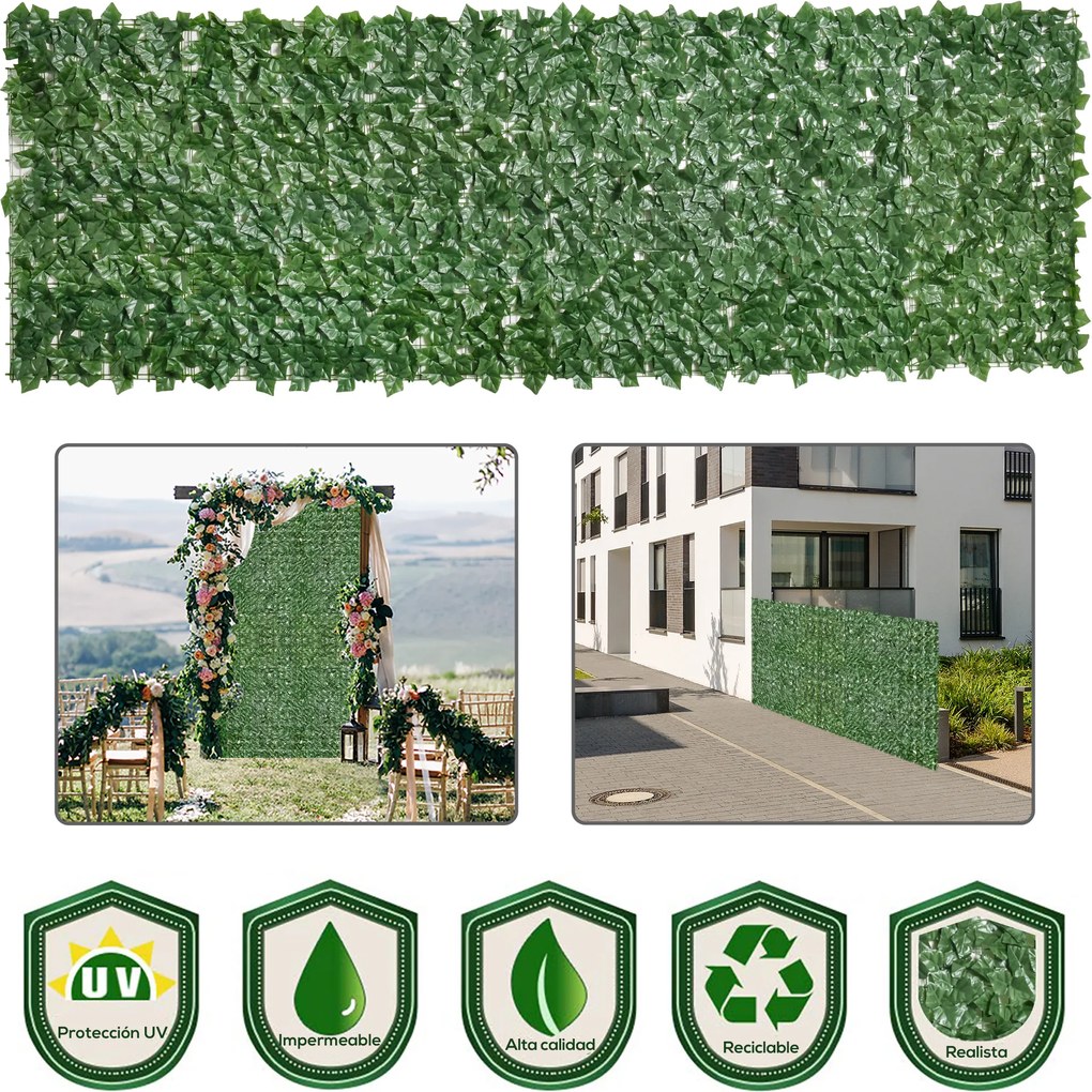 Outsunny Osłona Dekoracyjna Sztuczny Żywopłot Ciemnozielony 300x100cm Dekoracja Ściennej Przestrzeni | Aosom PL