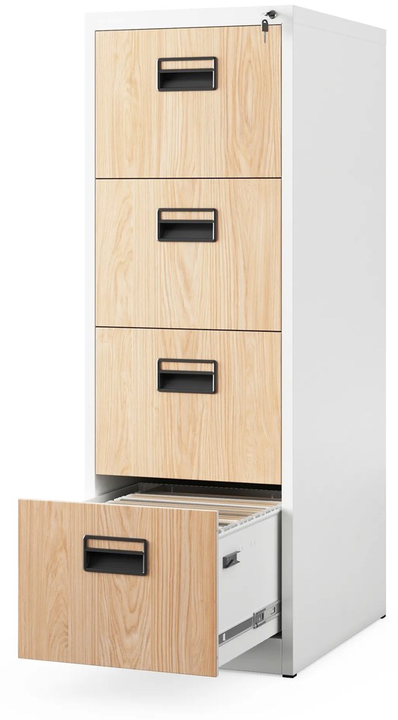 Metalowa szafa kartotekowa SARA V4, 460 x 1320 x 620 mm, Eco Design: biała/ dąb sonoma