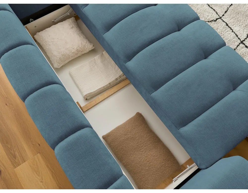 Niebieska rozkładana/ze schowkiem sofa 251 cm Fuji – Bobochic Paris