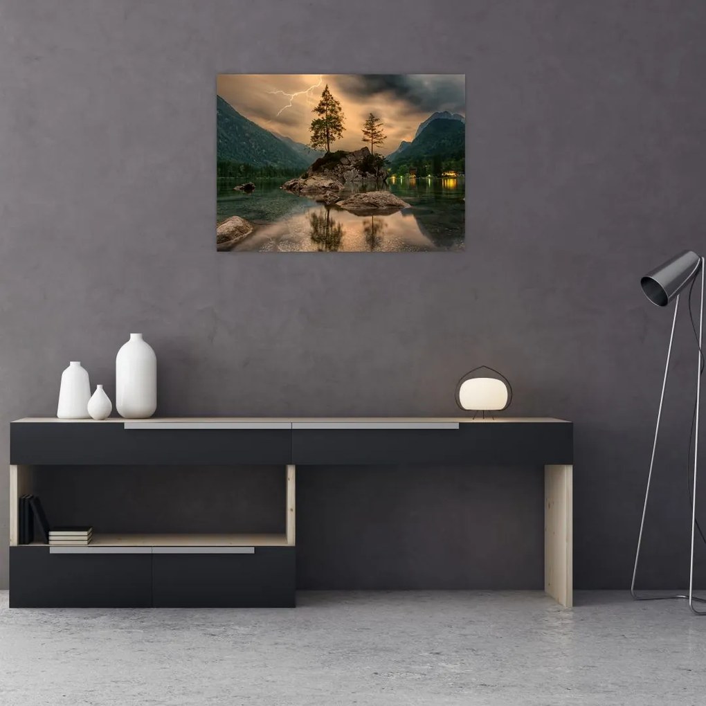 Obraz na szkle - jezioro w górach (70x50 cm)