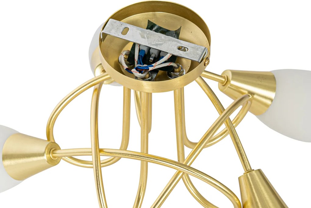 Klasyczna lampa sufitowa złota z opalowym szkłem 5-punktowa - Inez