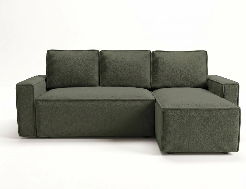 PROMOCJA Rozkładany dwustronny narożnik w kształcie L SMART BOUCLE 232x143 cm, ciemnozielony II gatunek