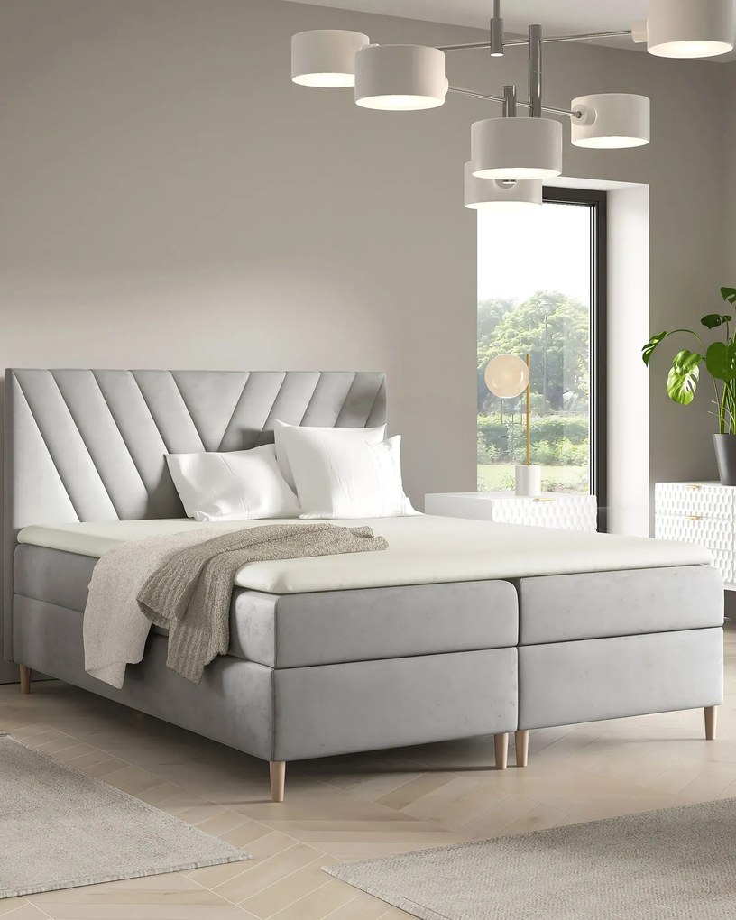 Szare welurowe łóżko z pojemnikami 5 rozmiarów S4-H27