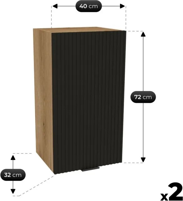 Zestaw Mebli Kuchennych MODERN 200 cm Czarny/Dąb Evoke Ryflowany Loftowy