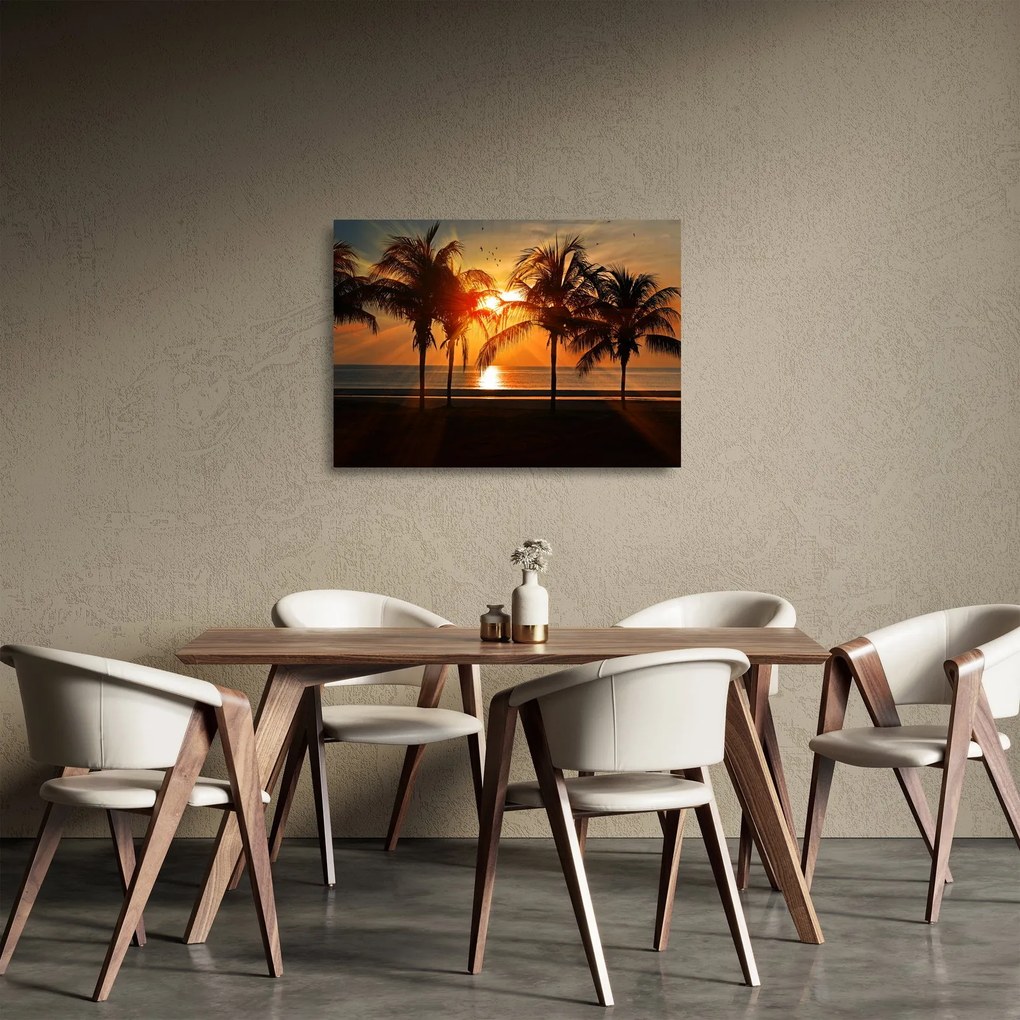 Obraz na szkle - palma o zachodzie słońca (70x50 cm)