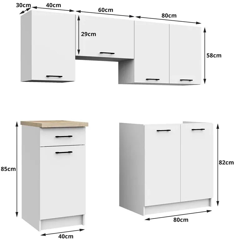 Mały Komplet Białych Mebli Kuchennych 180 Cm K3-Z57