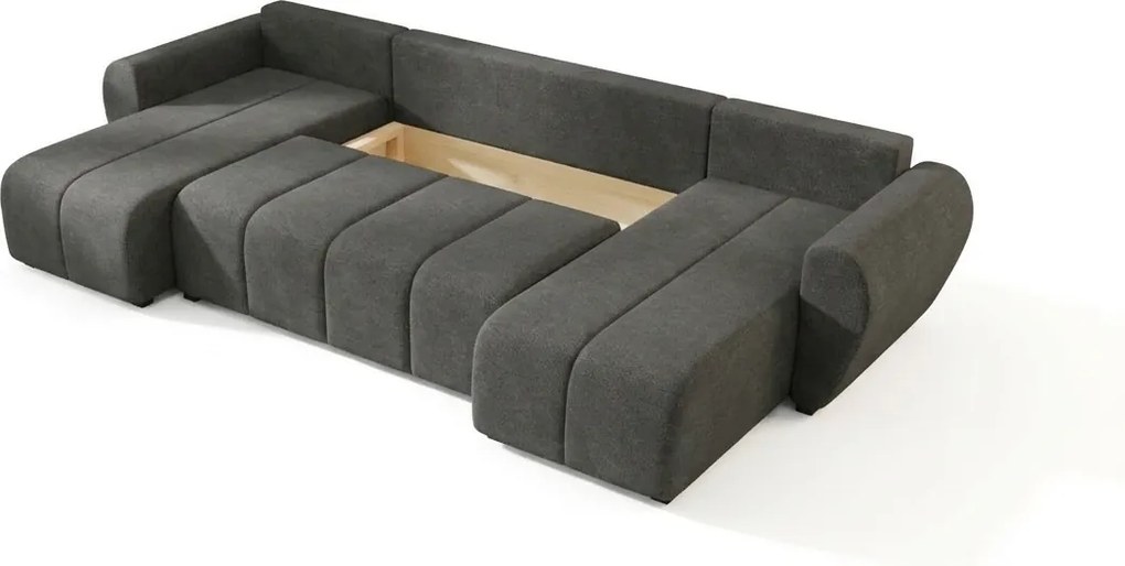 Rozkładana sofa narożna w kształcie U SEVIO 311x145 cm, ciemnoszara + 2 poduszki GRATIS