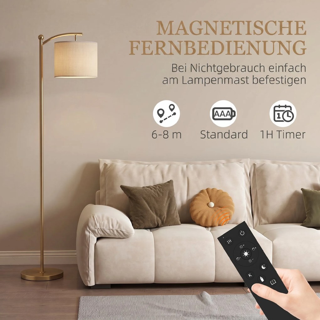HOMCOM Lampa stojąca, regulowane opcje oświetlenia, wyłącznik nożny, pilot, metal, złoty | Aosom PL