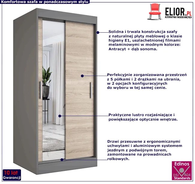 Szafa przesuwna w kolorze antracyt + dąb sonoma G3-A54